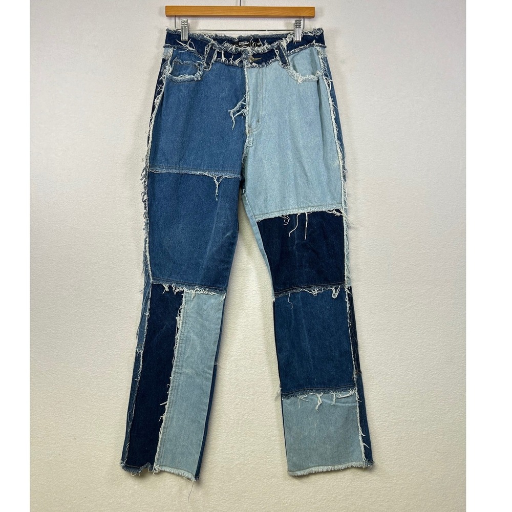 Jaded London Patchwork Boyfriend Fit Jeans Distressed Raw Hem Blue W26‎